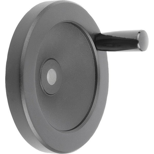 Disc Handwheel D1=200 Reamed Hole D2=20H7 Aluminum, Black Powder, Comp:Thermoset, Fixed Grip, Kipp, Mfr#: K0161.21200X20